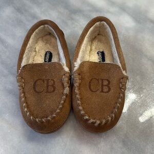 Lands End Toddler Moccasin Slipper Slide On Fur Lined Size 9 Monogrammed CB